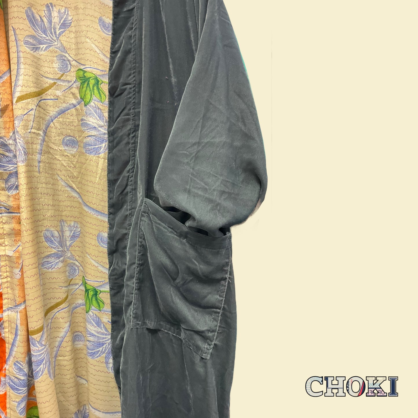 Velvet/silk reversible long jackets with pockets